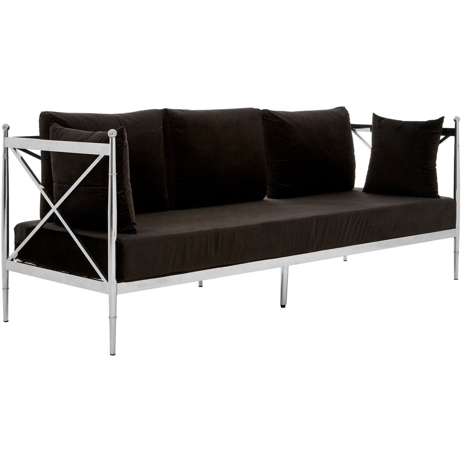 Novo Black Velvet Sofa With Silver Frame 3 Seater Sofa - Silver