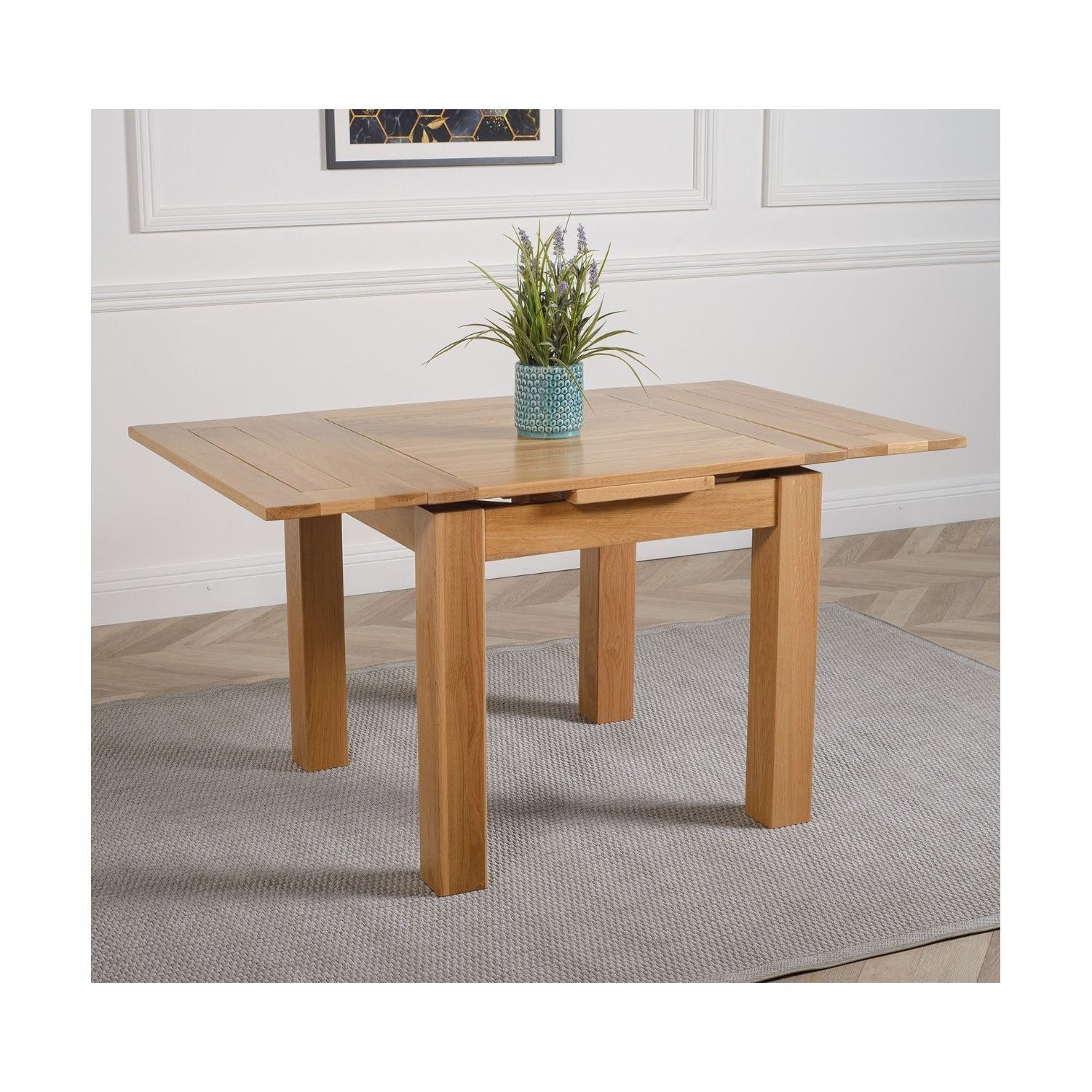 Thats Furniture Richmond 90-150Cm Oak Extending Dining Table + 6 Washington Leather Chairs - Cream