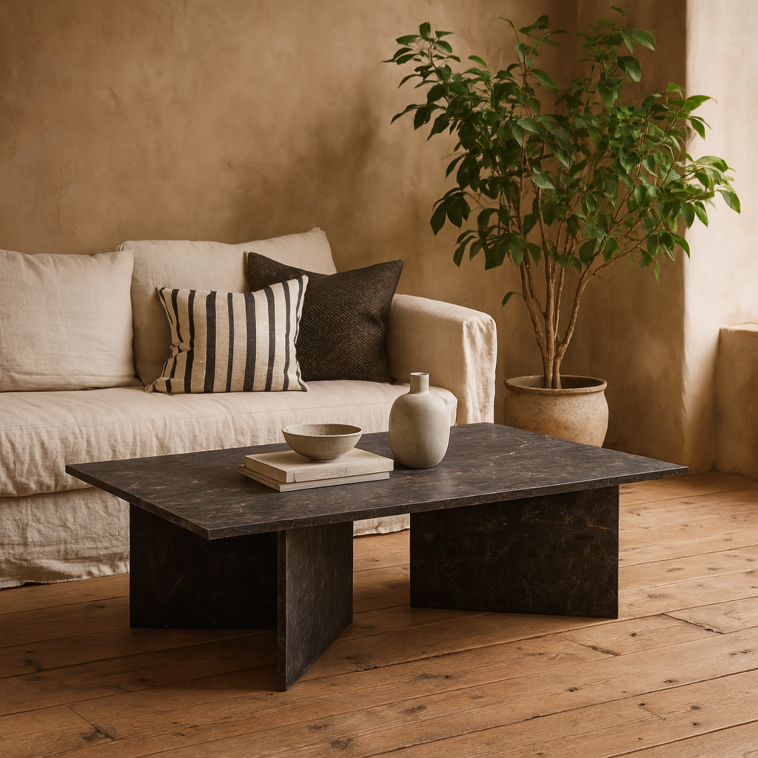 Singapore Marron Marble Rectangular Coffee Table - Brown