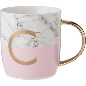 Frosted Deco Marble Effect and Pink Monogram Mug, C