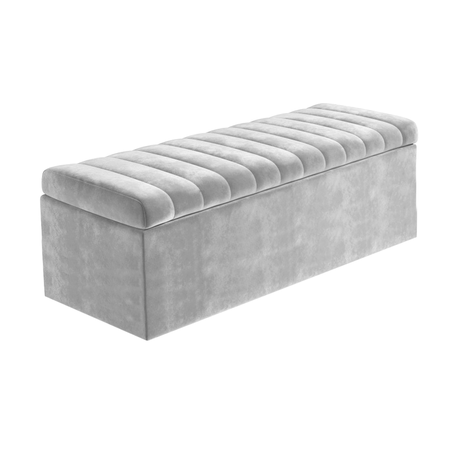 R&M Furnishers Plush Velvet Striped Upholstered Blanket Chest - Silver Plush Velvet