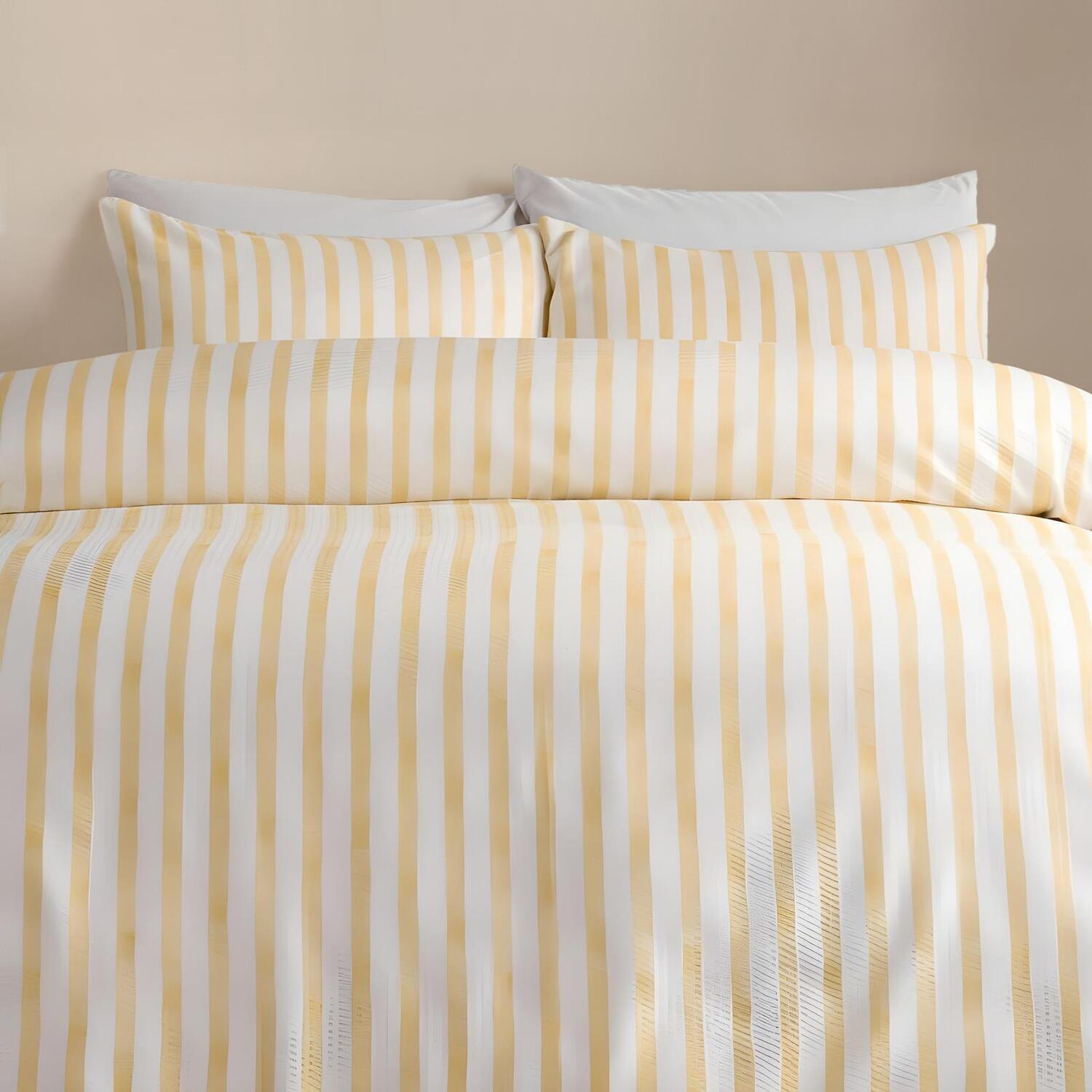 OHS Watercolour Stripe Embossed Bedding Set Duvet Cover with Pillowcase in Lemon | Size: King