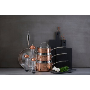 Minerva Small 16 cm Hammered Copper Finish Saucepan with Lid