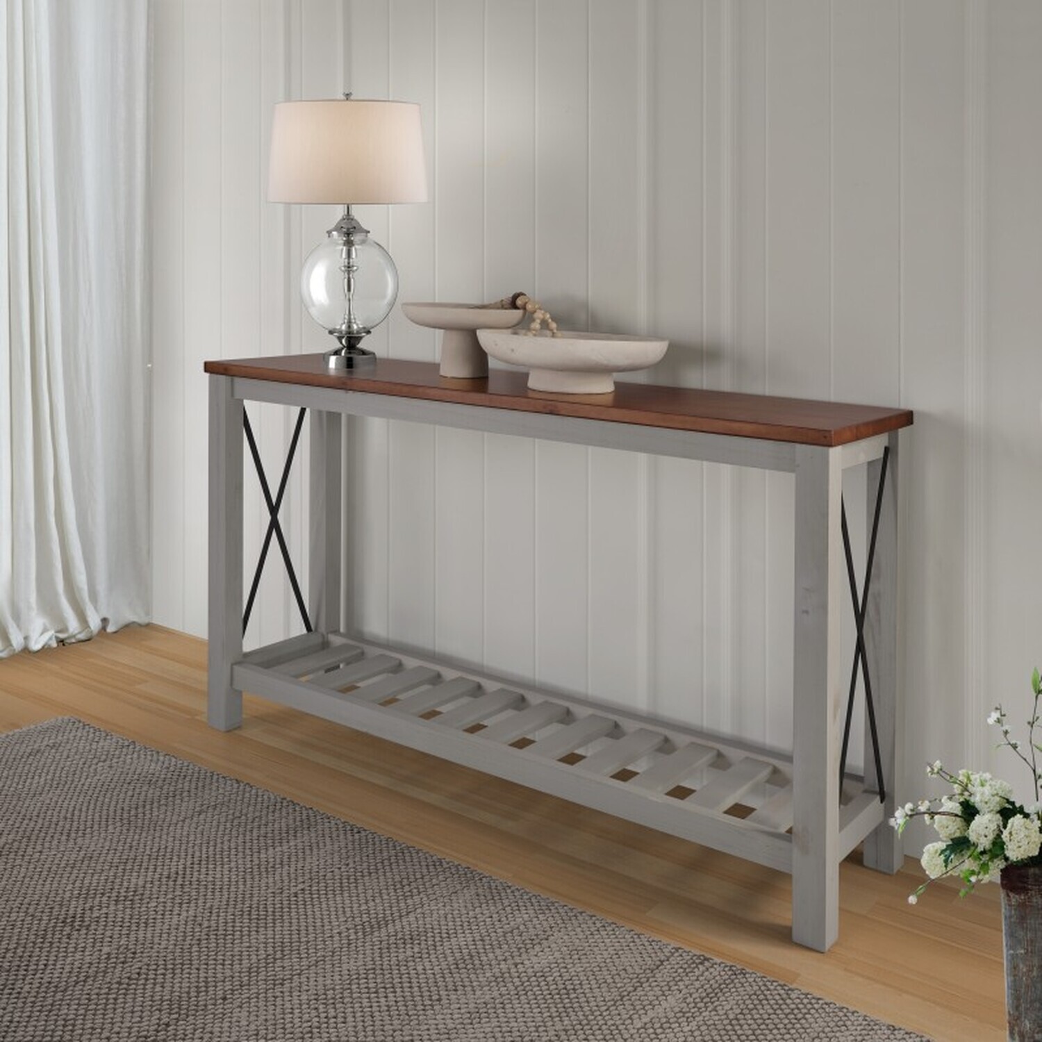 Mercers Furniture Cottage Console Table Sideboard Hallway Stand Solid Wood Wooden - Grey