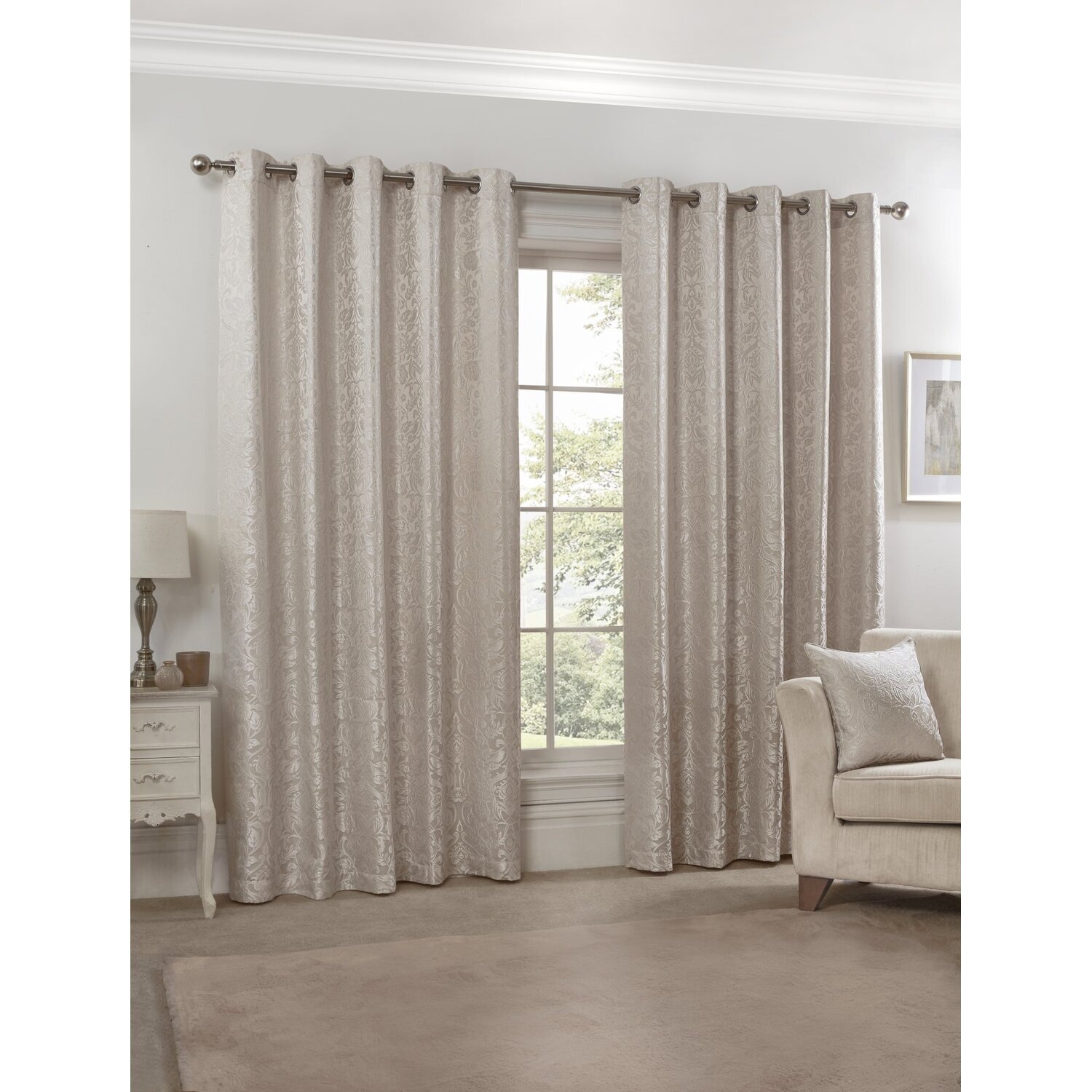 Harrow Lined Eyelet Jacquard Curtains - Cream / 168cm / 183cm