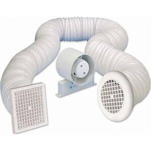 Airvent 434446A 100mm Inline Loft Extractor Fan Kit with Timer, 3m Ducting and 2 Grilles