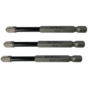 Faithfull Pozidriv Impact Screwdriver Bits PZ3 x 75mm (Pack 3)