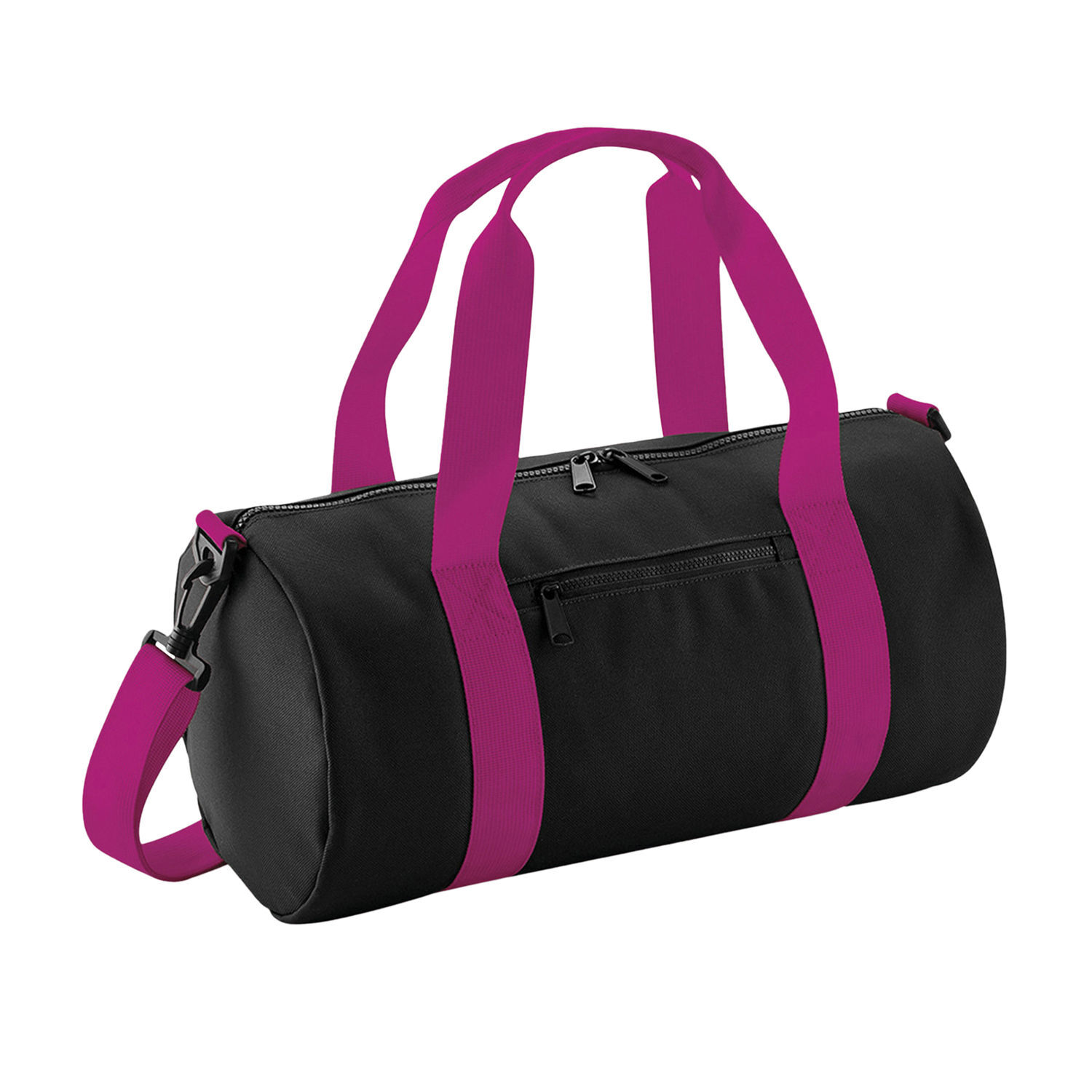 Bagbase Mini Barrel Shoulder Bag - Black/Fuchia