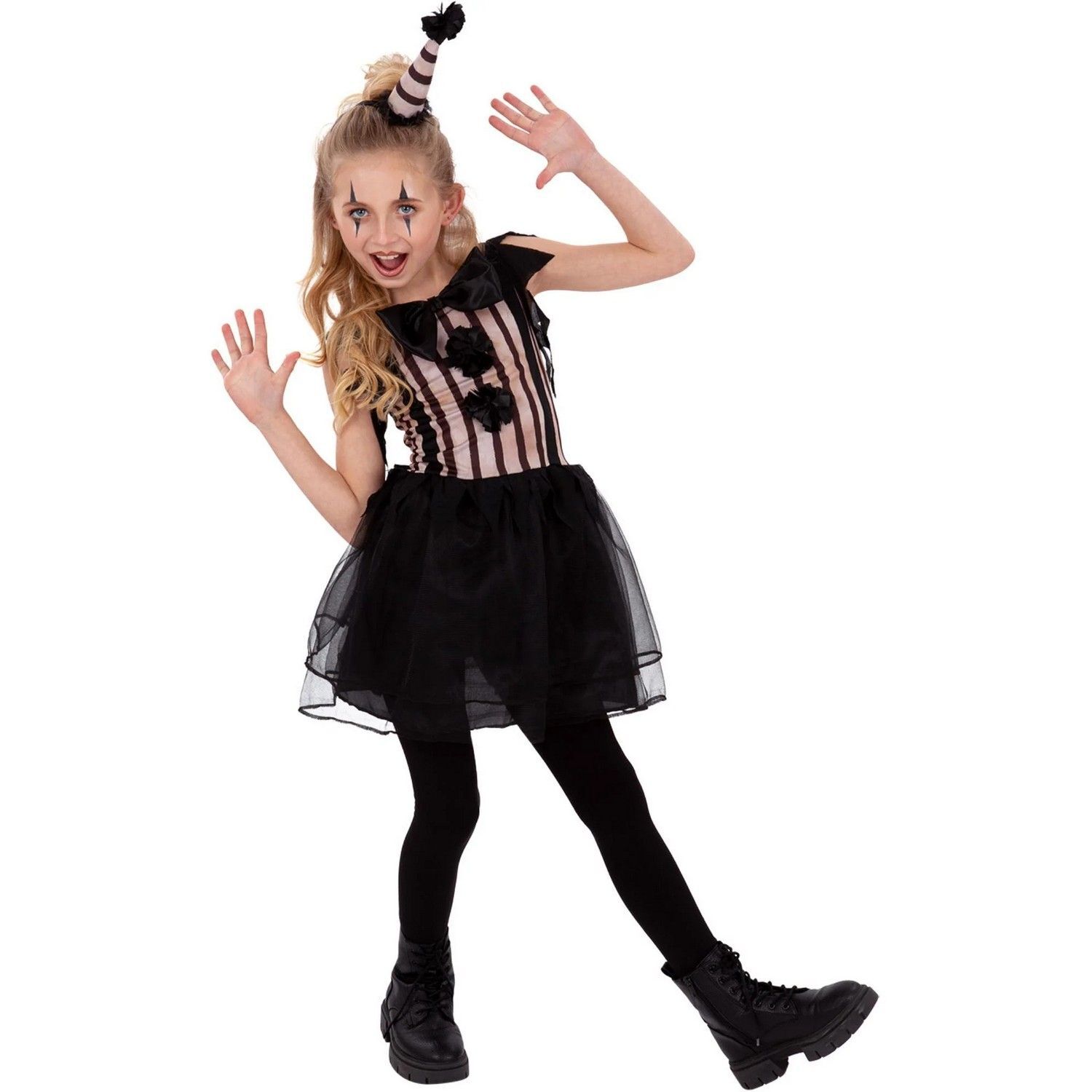 Smiffys Girls Vintage Clown Costume Set - Black/Beige / 10-12 Years