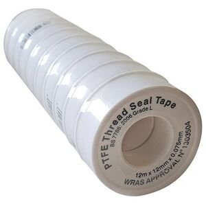 Water PTFE Plumbers Thread Seal Tape 12mm x 12m 10pk