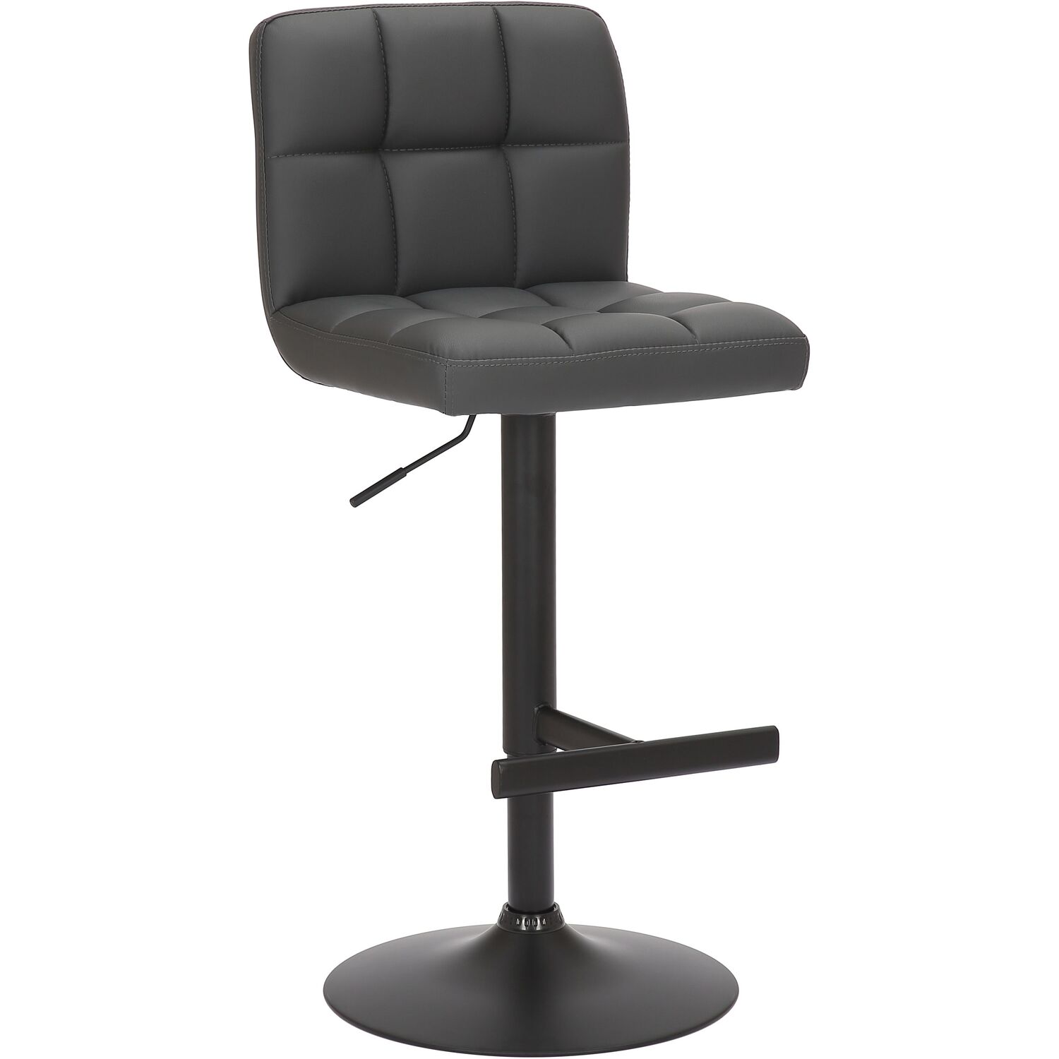 Lamboro Allegro Adjustable Swivel Bar Stool, Charcoal Grey Faux-Leather, Matt Black Base - Charcoal Grey