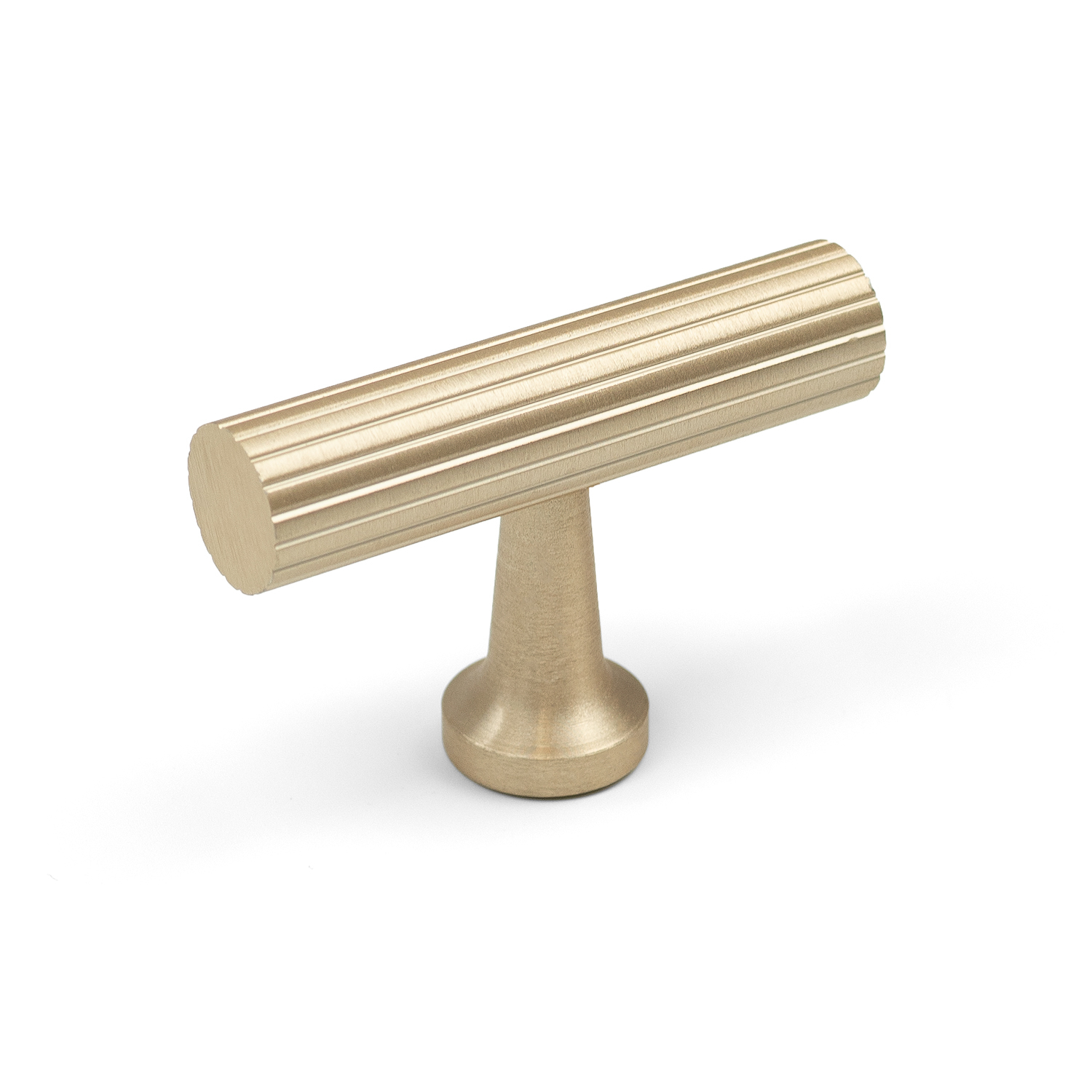 Light Brushed Brass Reeded Detail T-Bar Handles & Coordinating Knobs - Image 4