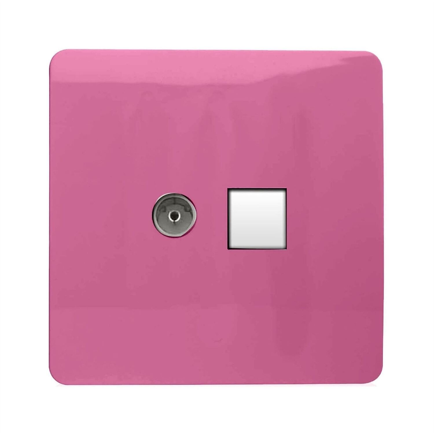 Trendi Switch 2 Gang Tv Co-Axial & Rj45 Cat 6 Modern Designer Pc Ethernet Socketsin Candy Pink - Image 2