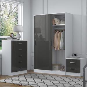 REFLECT Bundle - Sliding Wardrobe + Tall Chest + Bedside - Grey/White