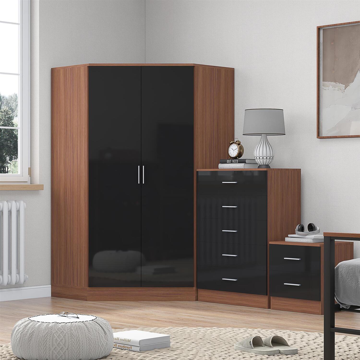 REFLECT Corner + Chest of Drawers + 2 Drawer Bedside - Black/Walnut - Image 6