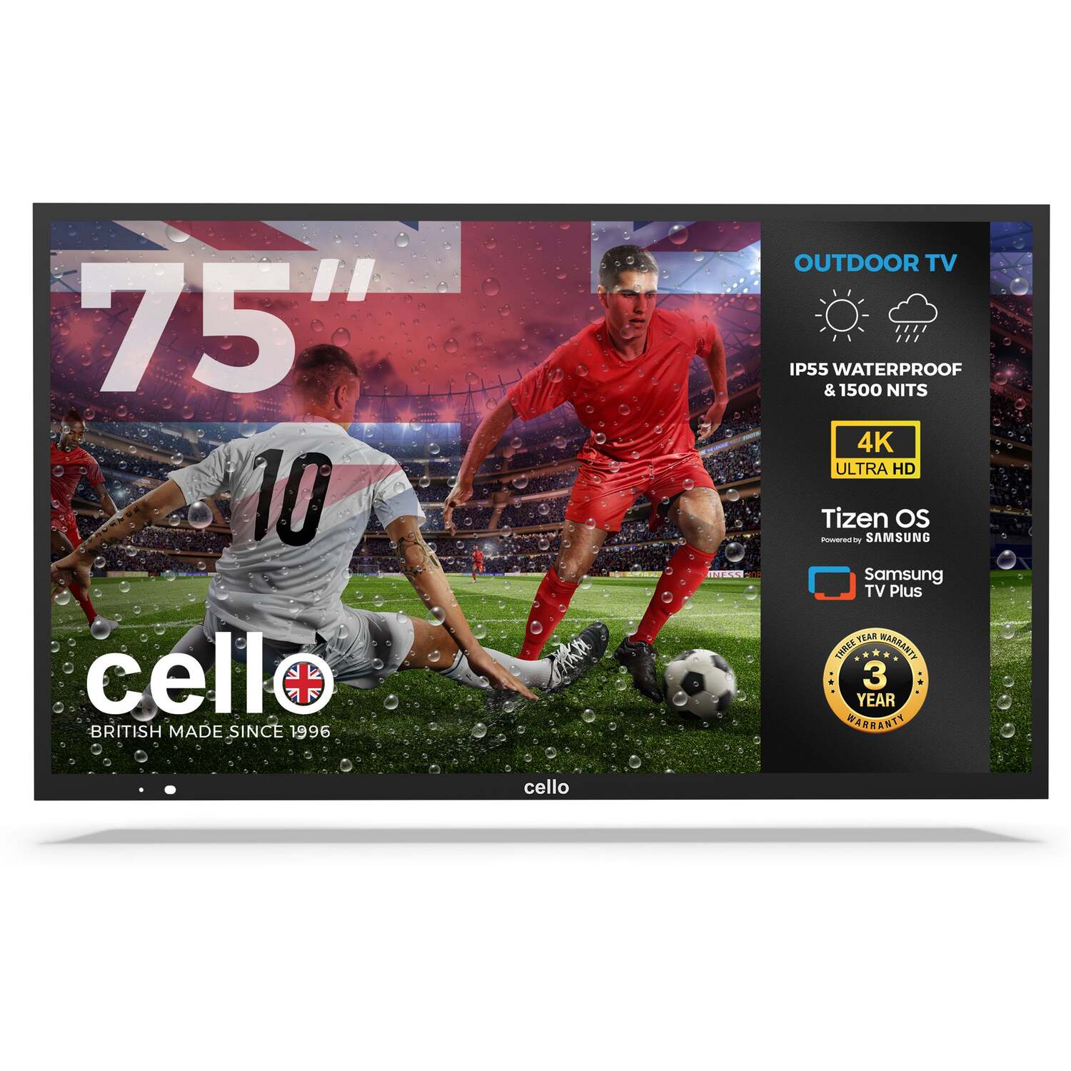 Cello 75 Inch 4K Uhd Smart Samsung Plus Outdoor Tv - Black - Image 2