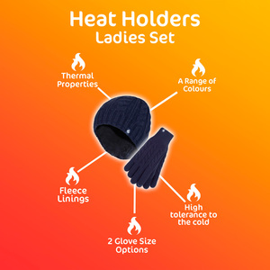 Ladies Fleece Lined Thermal Hat & Gloves Set for Winter