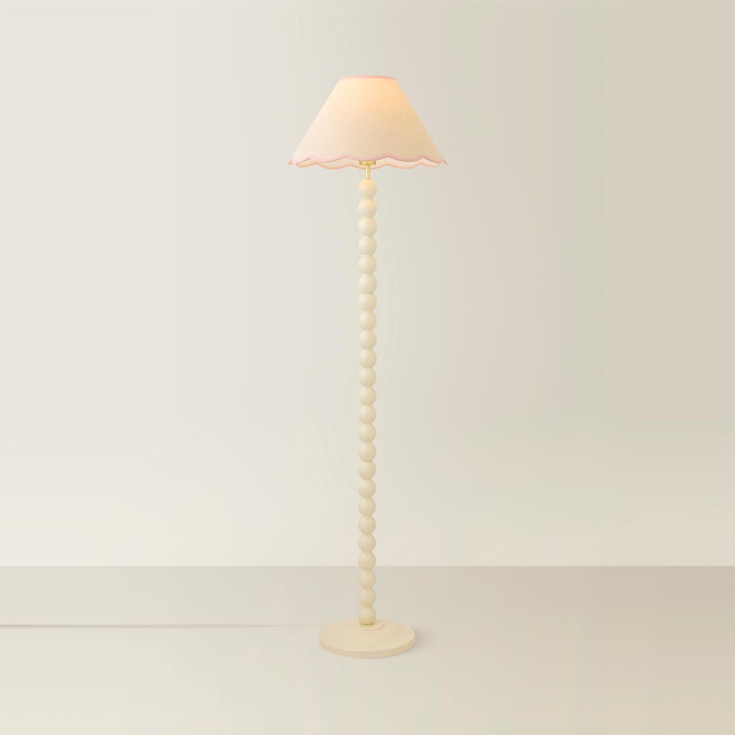 Valuelights Bobbin Colour Trim Linen Shade Bobble Floor Lamp - Pink Trim / No - Cream
