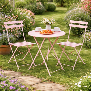 Pink 3 Piece Folding Patio Bistro Set