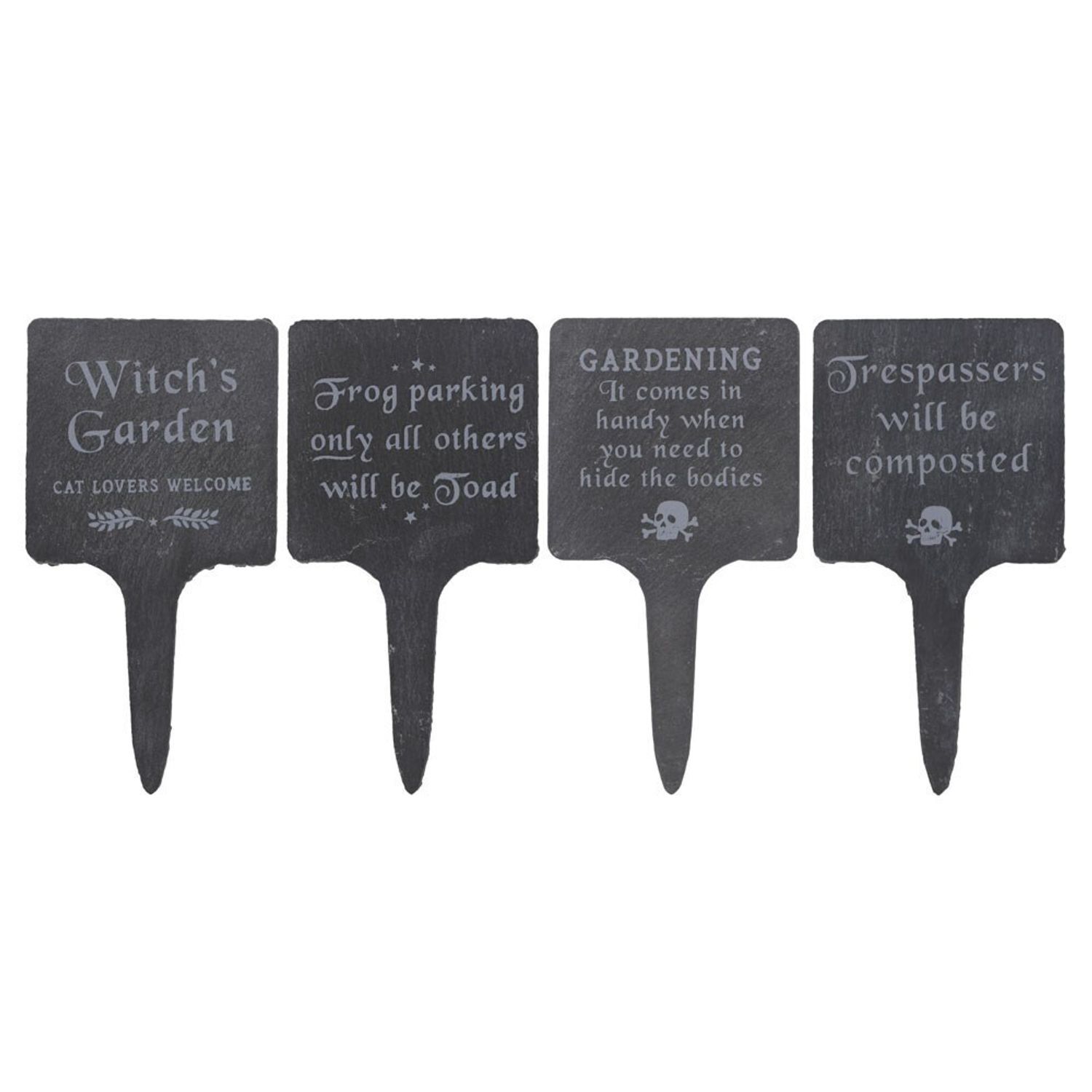 Something Different Gothic Garden Plaque Set (Pack of 4) - Black/White - One Size