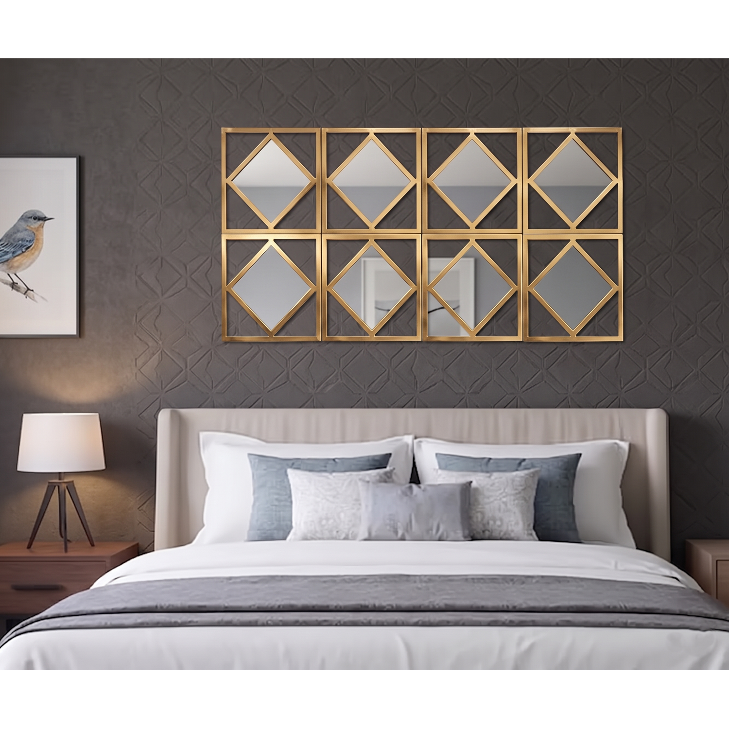 Deenz 3X Gold Square Framed Diamond Shape Wall Art Mirror 40Cm Dia. - Gold / 6