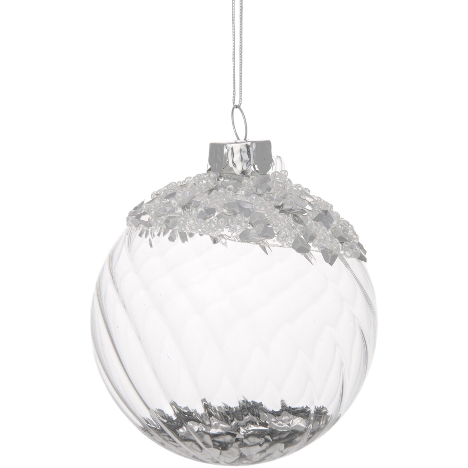 Winter Crystal Sequin Filled Swirl Bauble