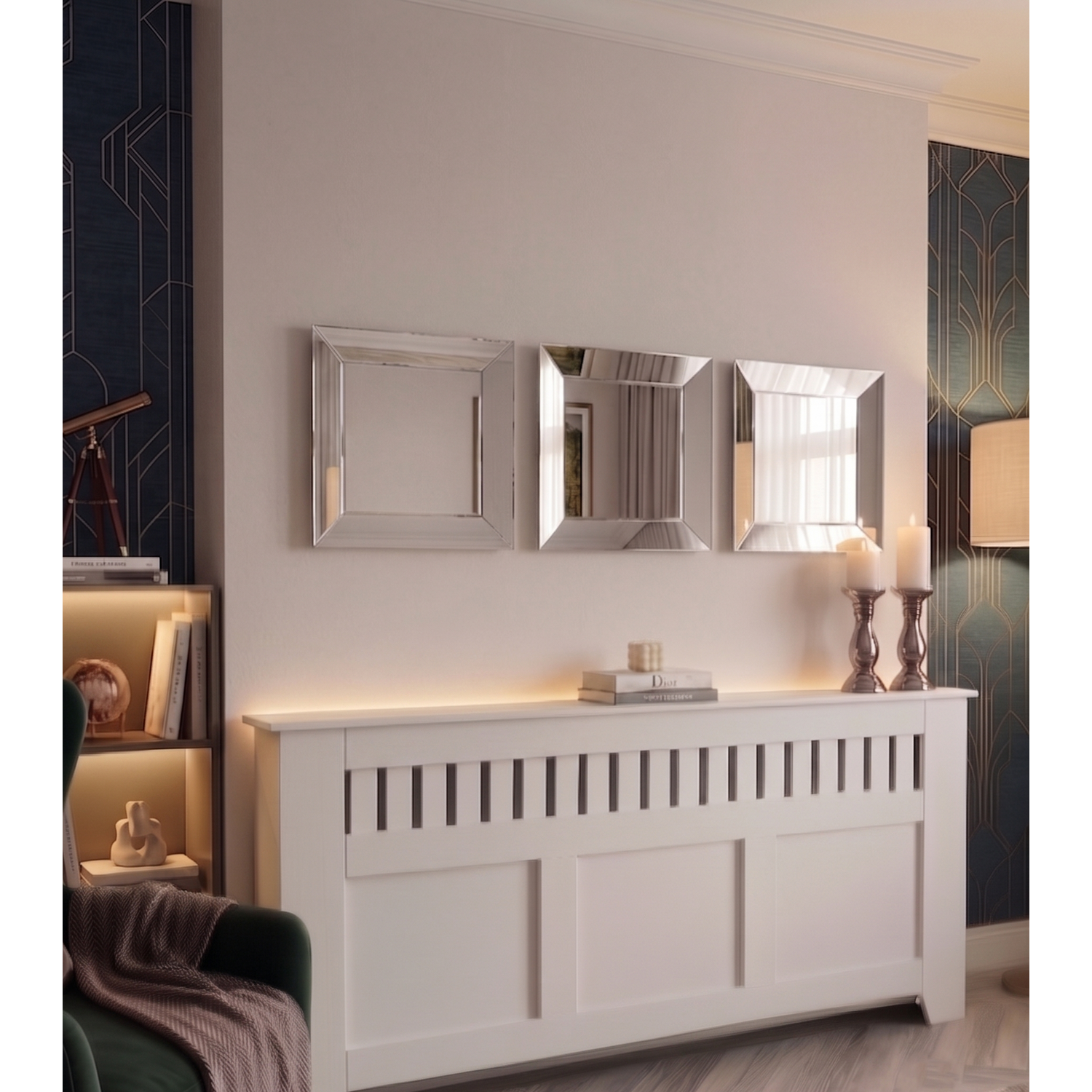 Biznest 3X Silver Bevelled Edges 3D Wall Plastic Mirror Square Frame 39.5 X 39.5 X 3 Cm - Silvery