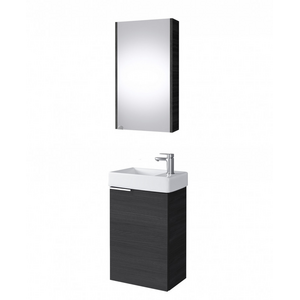 Bathroom Furniture Set 400mm Vanity Unit Sink Basin Mirror Cabinet Small Wall Black Grey Wood  Avir
