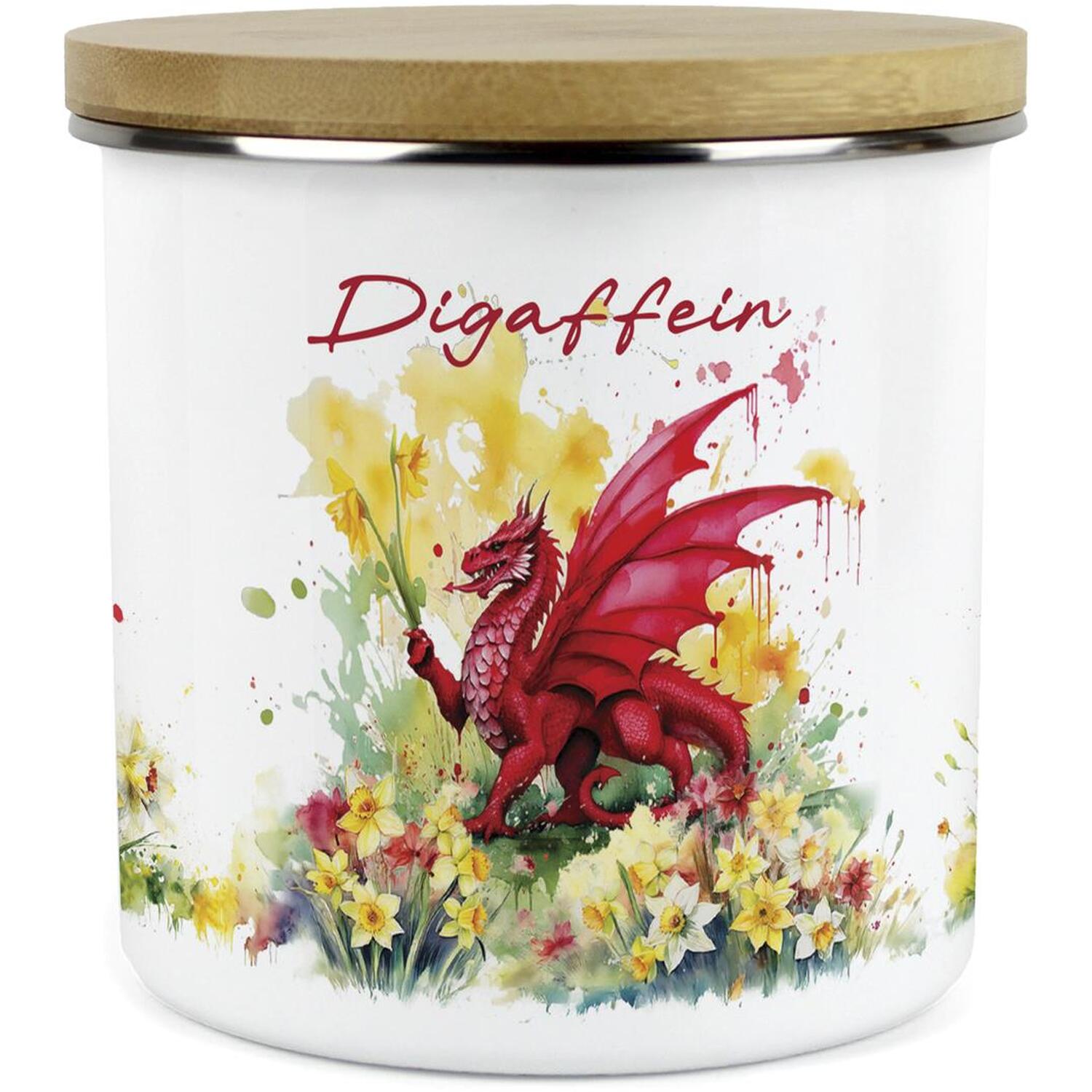 Purely Home Daffodils & Welsh Dragon Large Kitchen Storage Canister (Welsh) - White