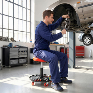 HOMCOM Rolling Mechanic Stool, Workshop Stool w 360 Degree Swivel
