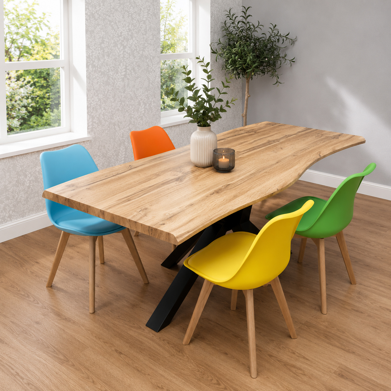 Portland Multicolour Faux Leather Plastic Wooden 4 Seater Dining Set - Image 3
