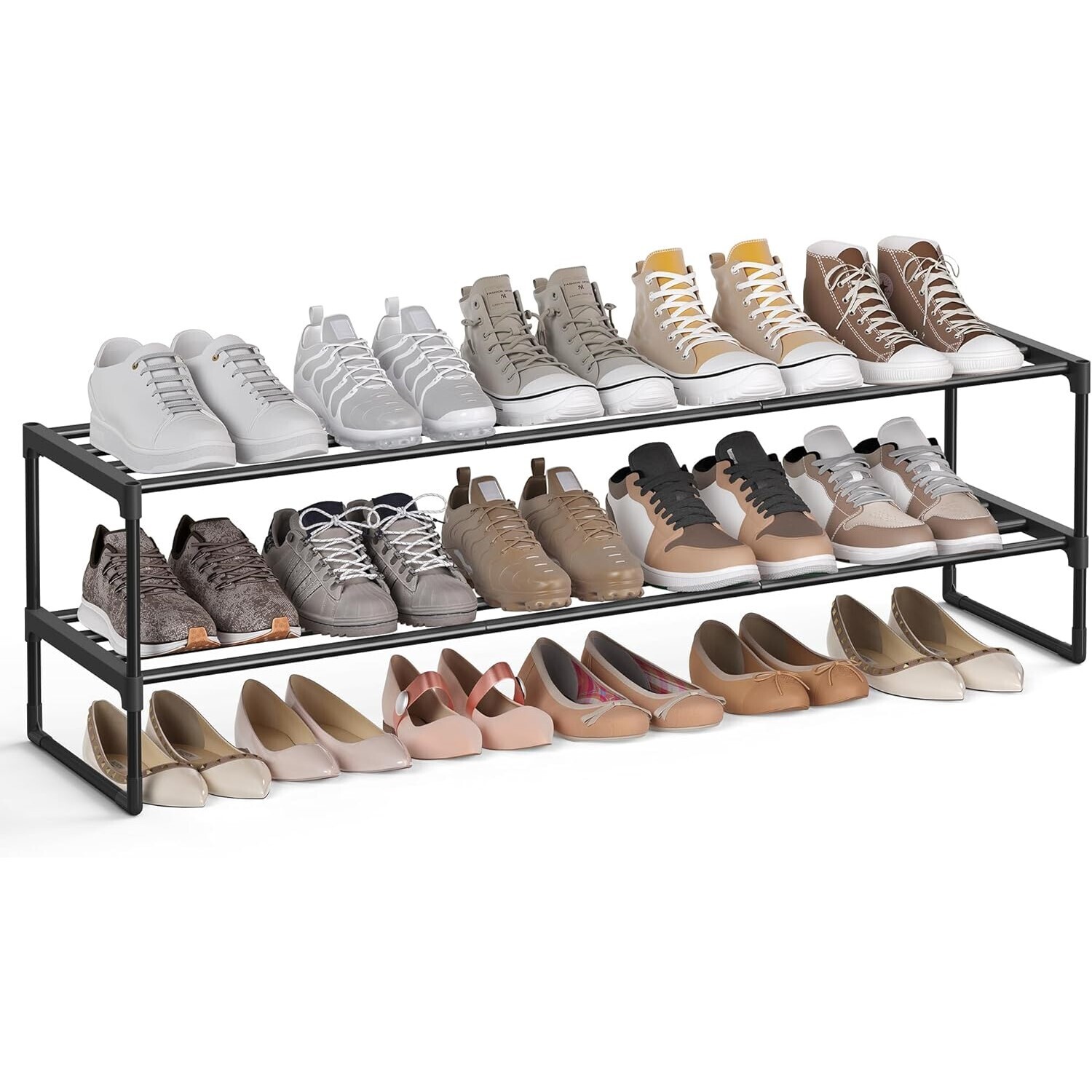 Llect Racking 2-Tier Stackable Shoe Rack Organizer, Compact Metal Footwear Storage Shelf