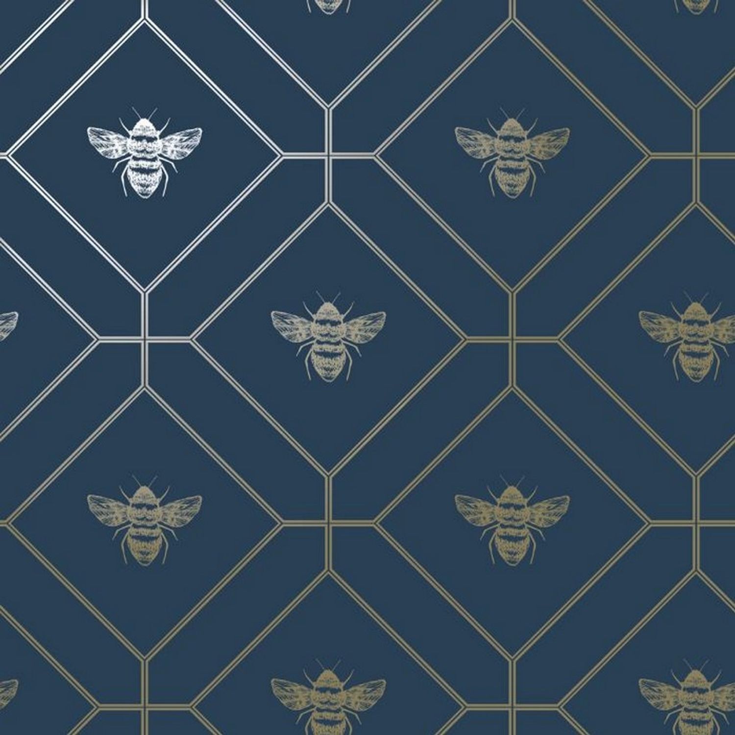 World Of Wallpaper Bee Wallpapernavy & Gold (10M X 53Cm) - Navy/Gold