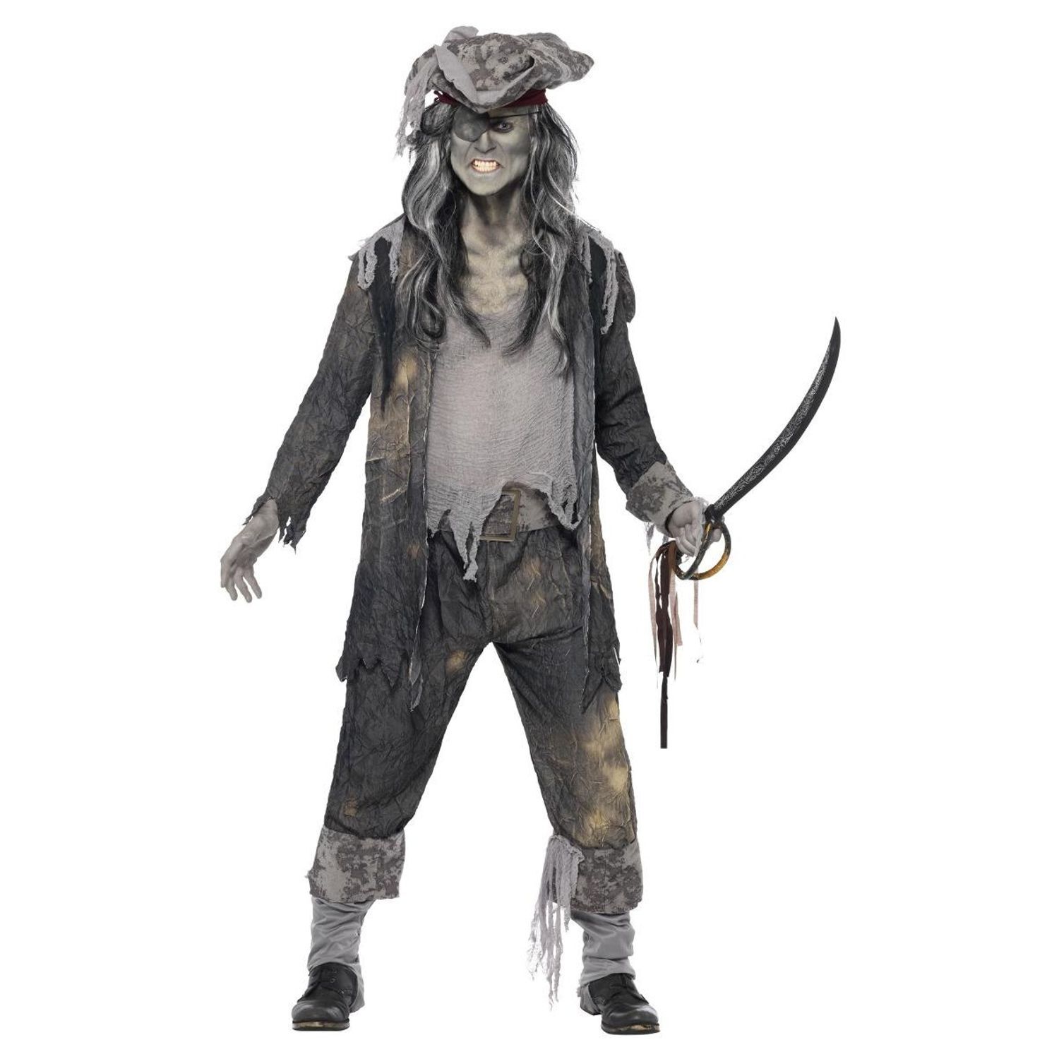 Smiffys Mens Deluxe Ghost Ship Ghoul Costume - Grey / M