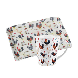 Hens & Cockerels Latte Mug & Scatter Tray Set