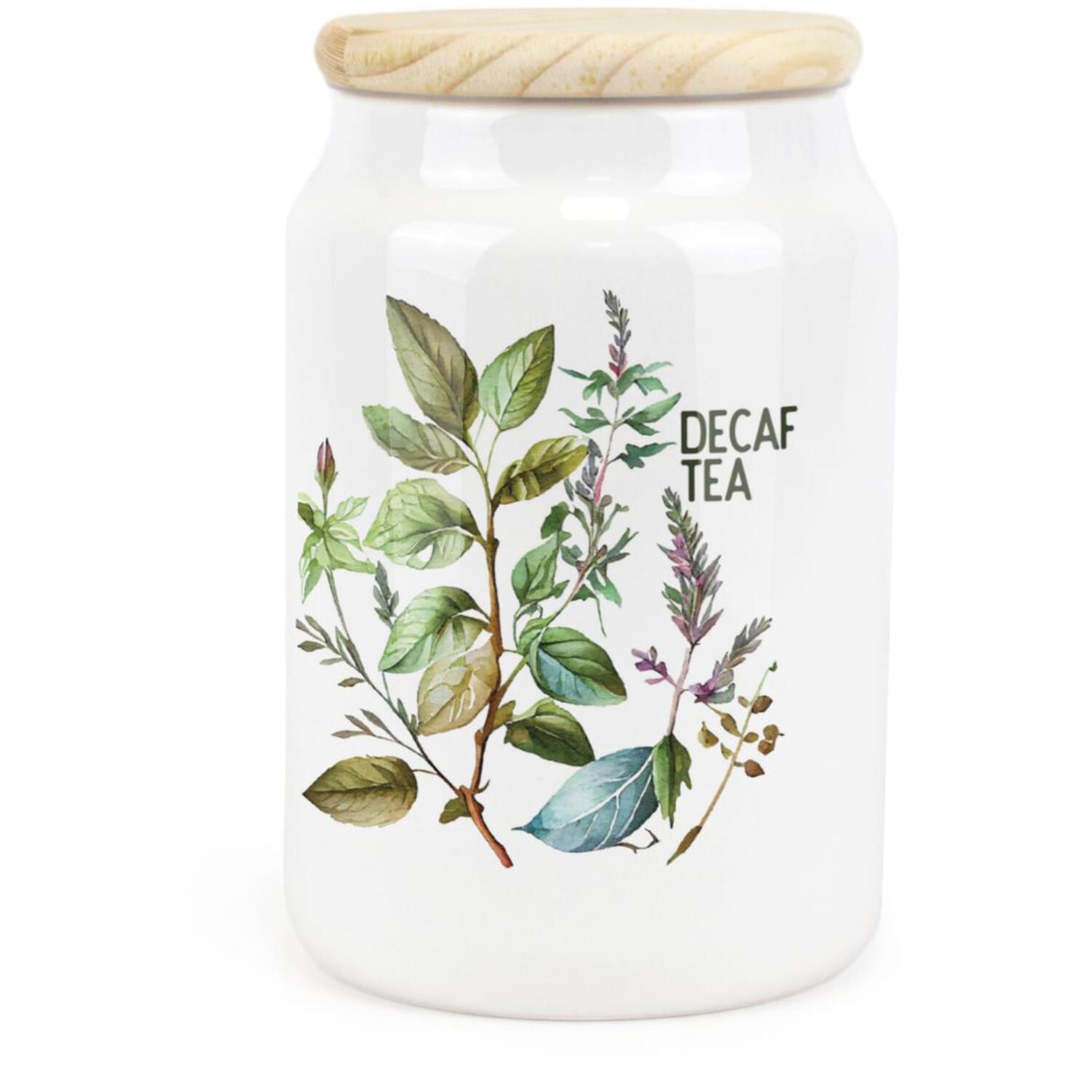Ceramic Tapered Watercolour Herbs Canister - Decaf Tea Storage Container - Image 2