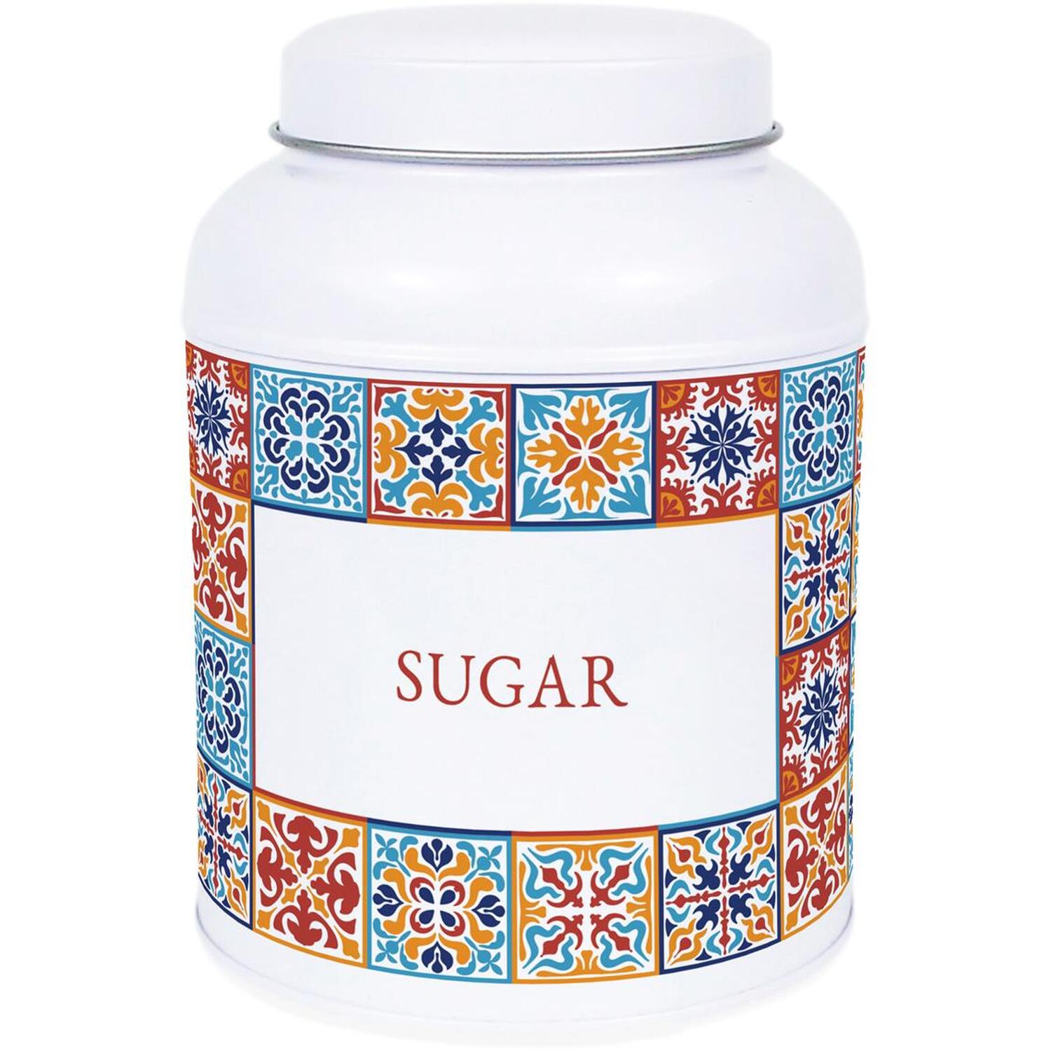 Purely Home Moroccan Tile Hot Chocolate Canister - Small Domed Lid Kitchen Storage Tin - Sugar