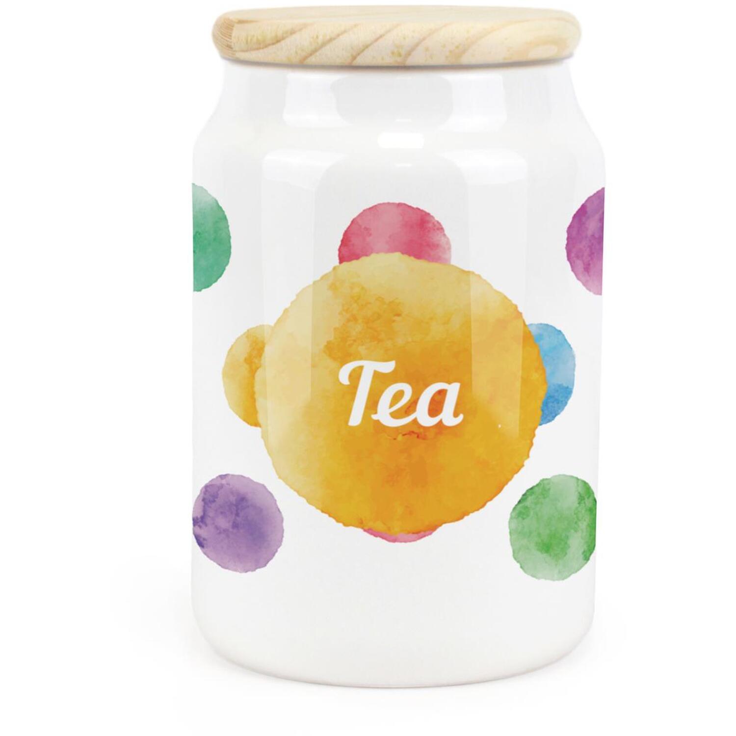 B&Q - Polka Dots Ceramic Tea Canister Multicoloured Spotty Housewarming GiftKitchen Food Storage Container & Wooden Lid 600Ml - Image 3