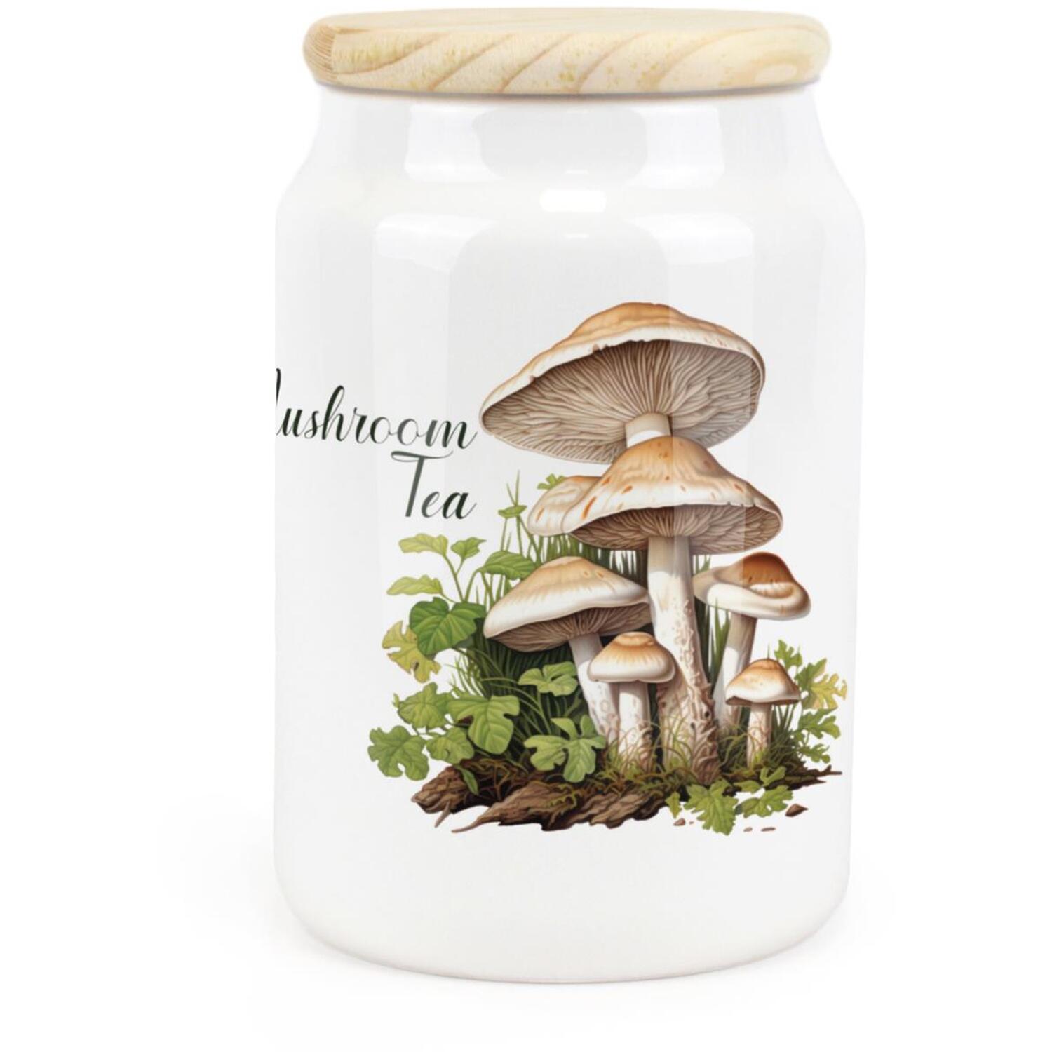 Purely Home Watercolour Mushrooms Ceramic Mushroom Tea Storage Canister - White