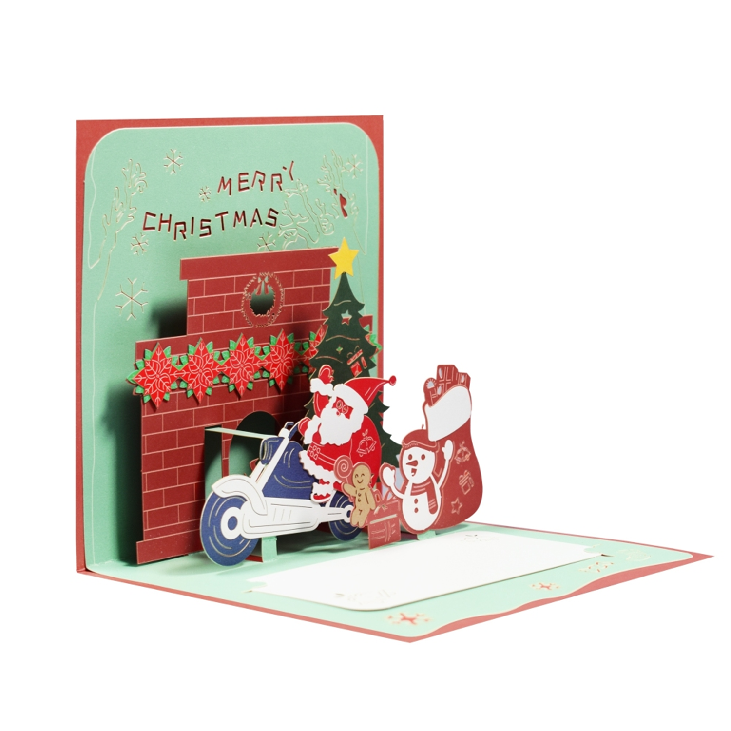 Brightfeel Santa On A Motorcycle Festive 3D Pop Up Christmas Card - White