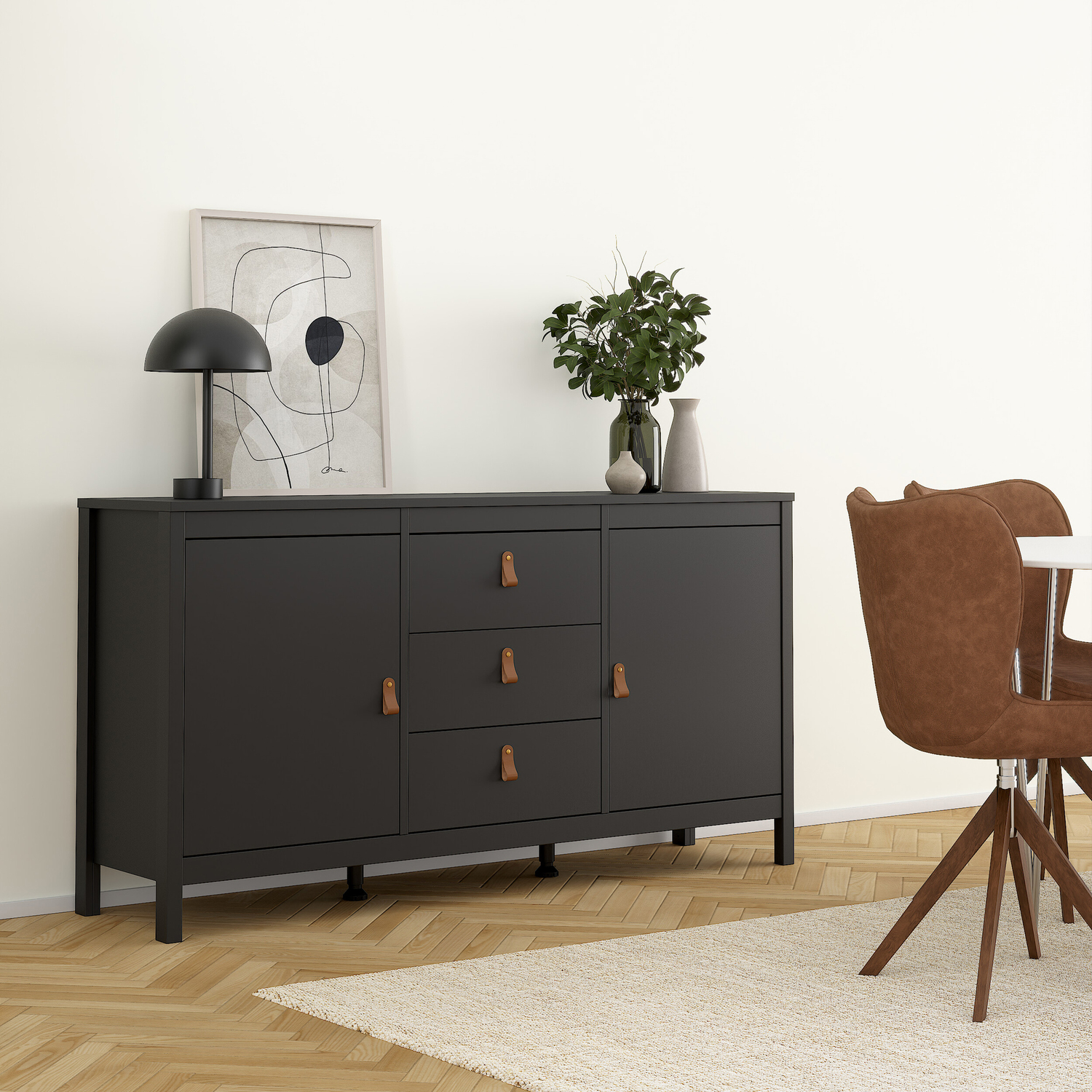 Furniture To Go Black Barcelona Sideboard 2 Doors + 3 Drawers In Matt - 151.2 - 1 - Image 5