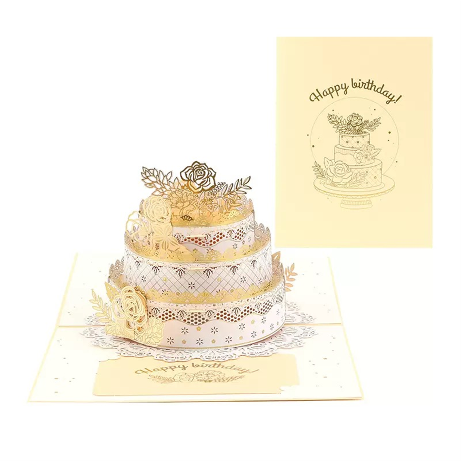 Brightfeel Gold Floral Cake Design Elegant 3D Pop Up Birthday Card - White