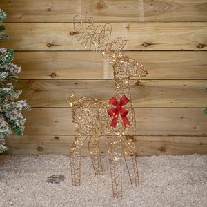 74cm Battery Powered Gold Twist Christmas Standing Reindeer with 100 Warm White LEDs