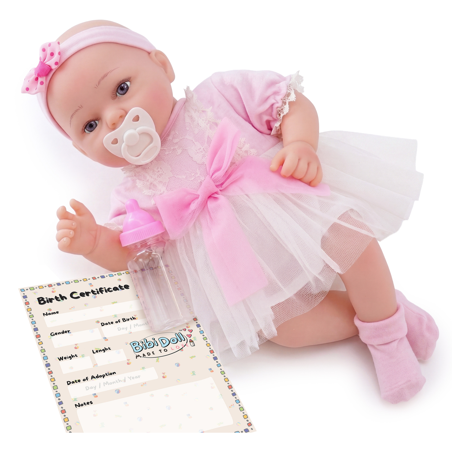 Bibi Doll Reborn Baby Girl Doll With Dummy Bottle