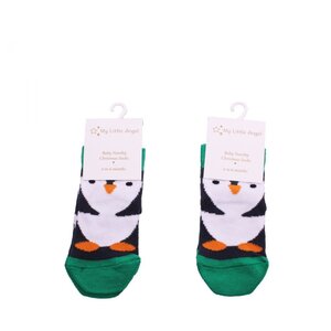 Green Christmas Penguin Socks 0-6months 12 Pack