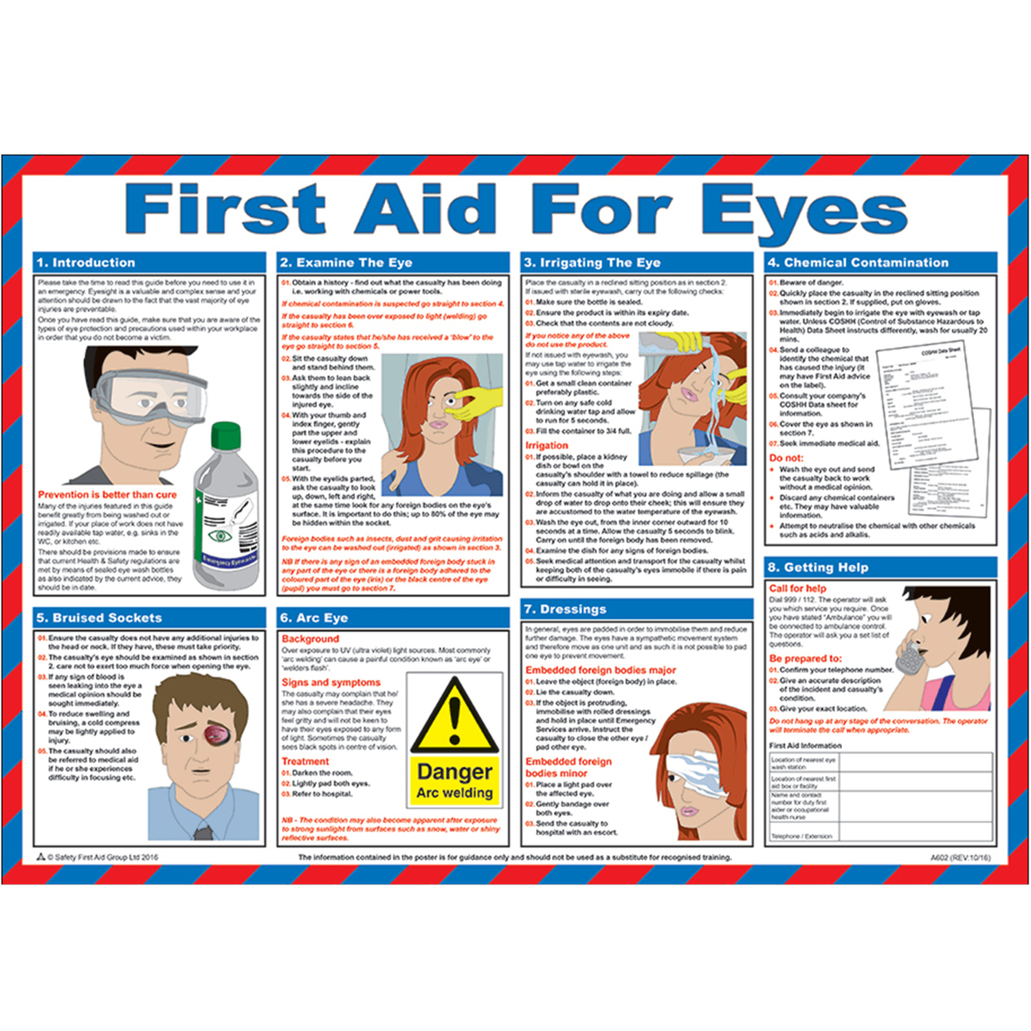 Pegdev Eye First Aid Laminated Health & Safety Poster A2 Landscape Durable Sign in White