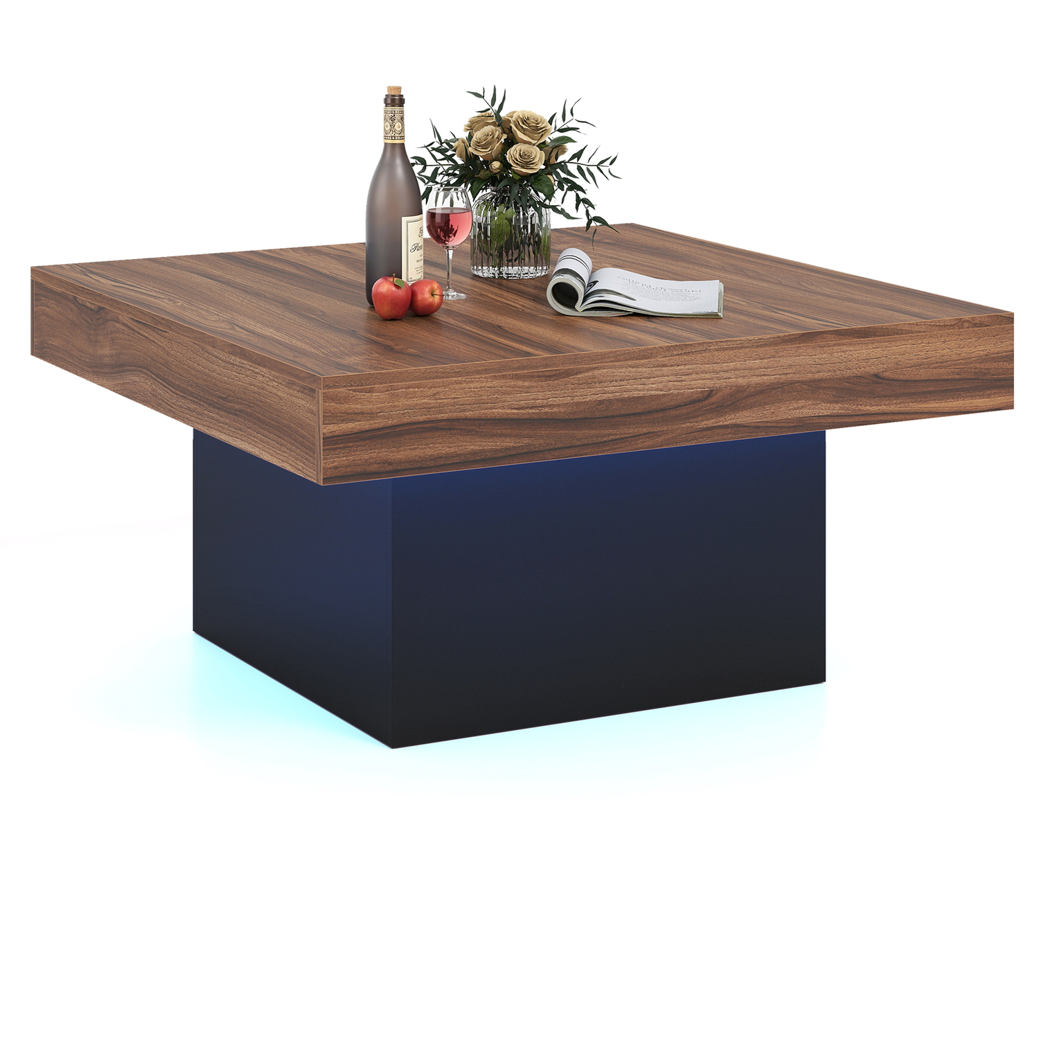 Costway Coffee Table With Led Lights - Brown