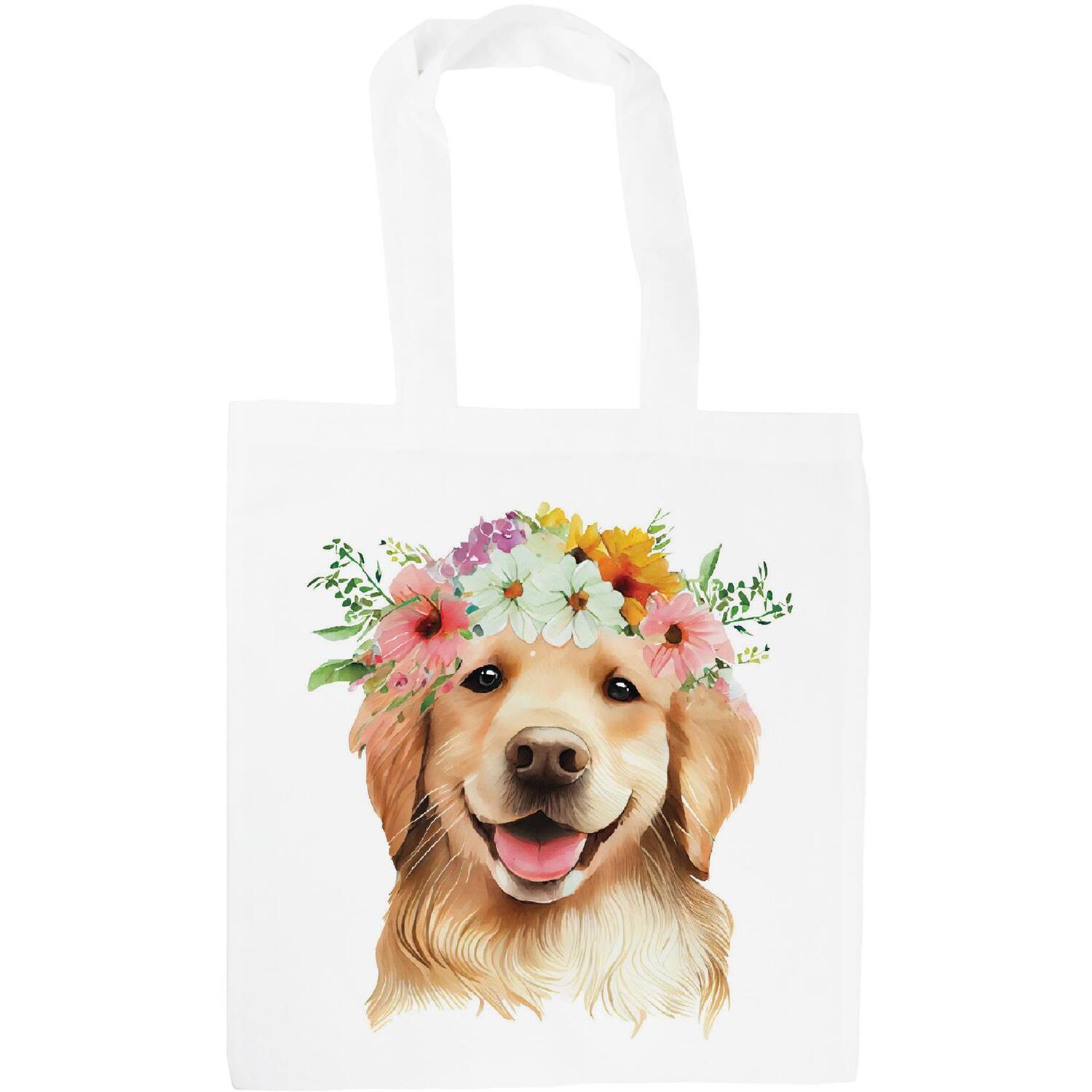 Flower Crown Golden Retriever Tote Bag - Floral Shopping Bag Gift for Dog Lovers - Image 2