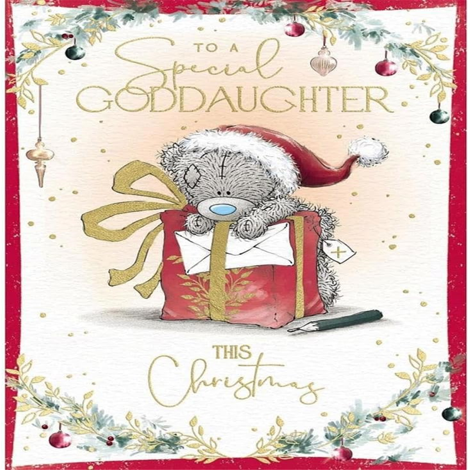 Me To You Bear With Big Present Special Goddaughter Christmas Card - Red