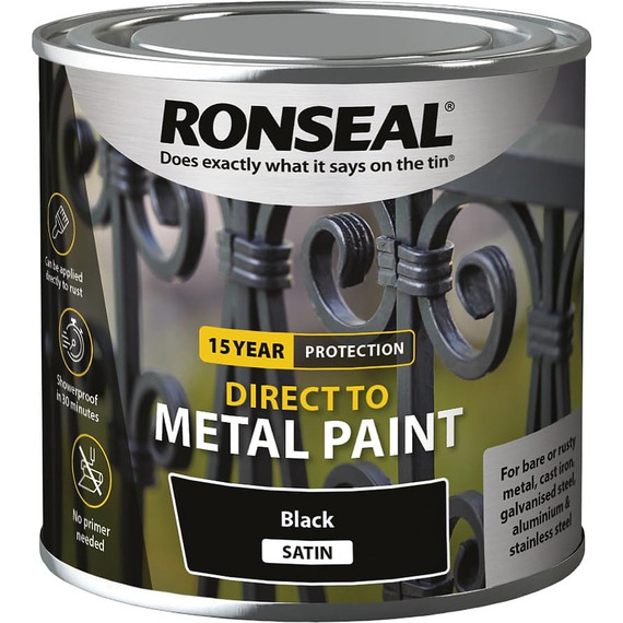 Ronseal Direct to Metal Paint Black Satin 250ml.